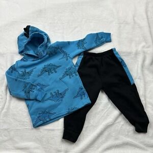 Street Rules Outfit Set Boy's 3T Blue Black 2 Piece Sweat Pants Hoodie Dinosaur